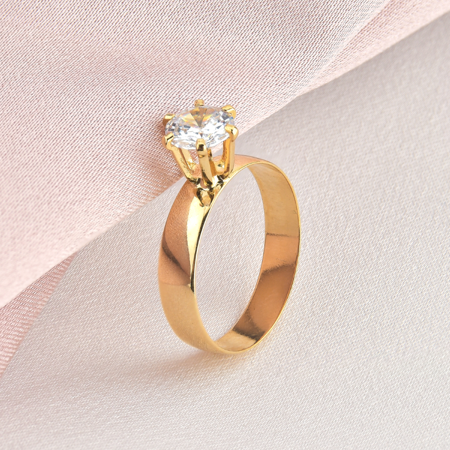 Anel feminino Solitário Noivado Banhado de Ouro 18k Semi Joia Acompanha Caixinha em Oferta na Shopee