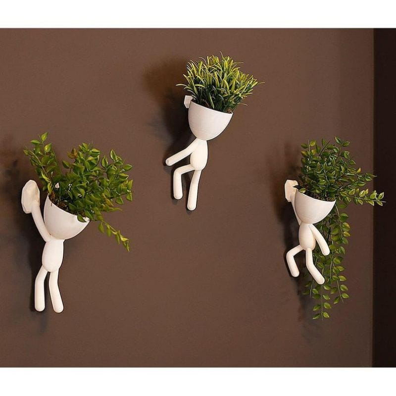 Kit 3 Mini vasos Alpinistas com flor planta artificial vasos cachepot decorativos para sala casa decorar enfeite