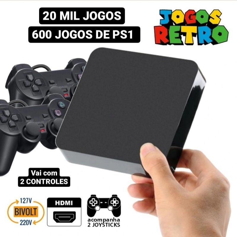 Super Retrô Game Box 20 Mil Jogos 600 Jogos de PS1 + 2 Controles