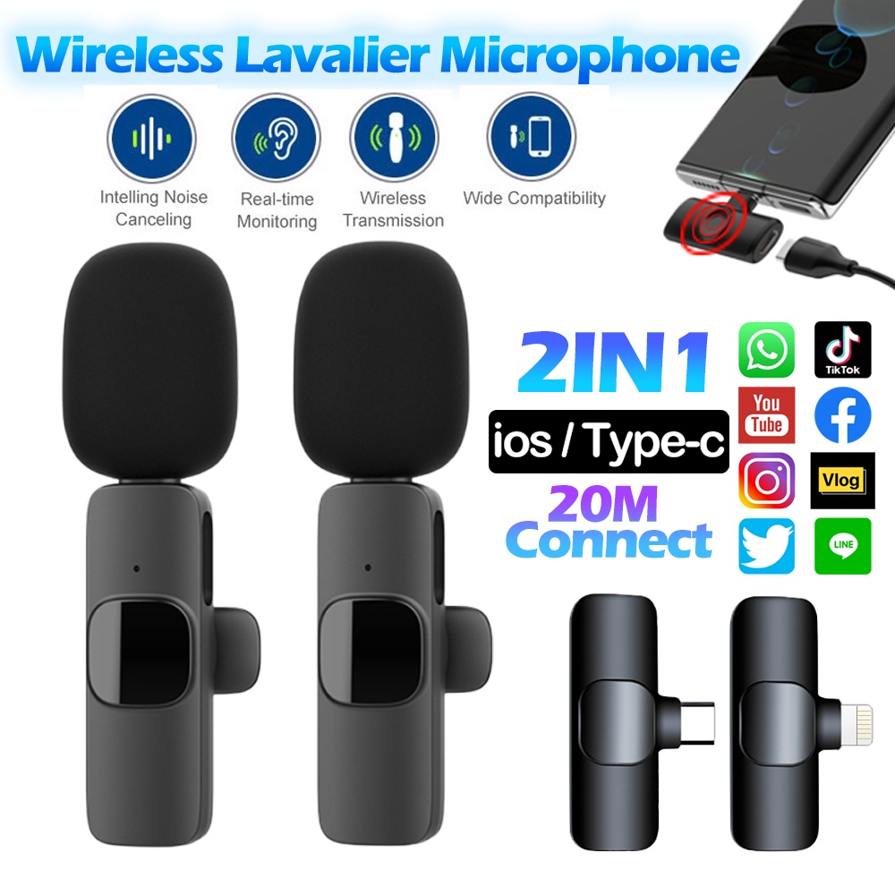 Microfone de Lapela Sem Fio Wireless Compatível USB Tipo C e iPhone