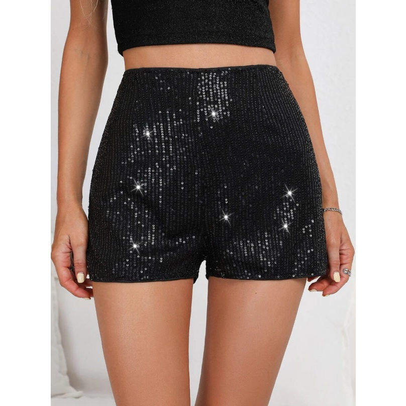 Short Paetê Feminino Preto Prata Cintura Alta Shorts Lantejoulas com Brilho Roupas Festa Balada Show Noite em Oferta na Shopee