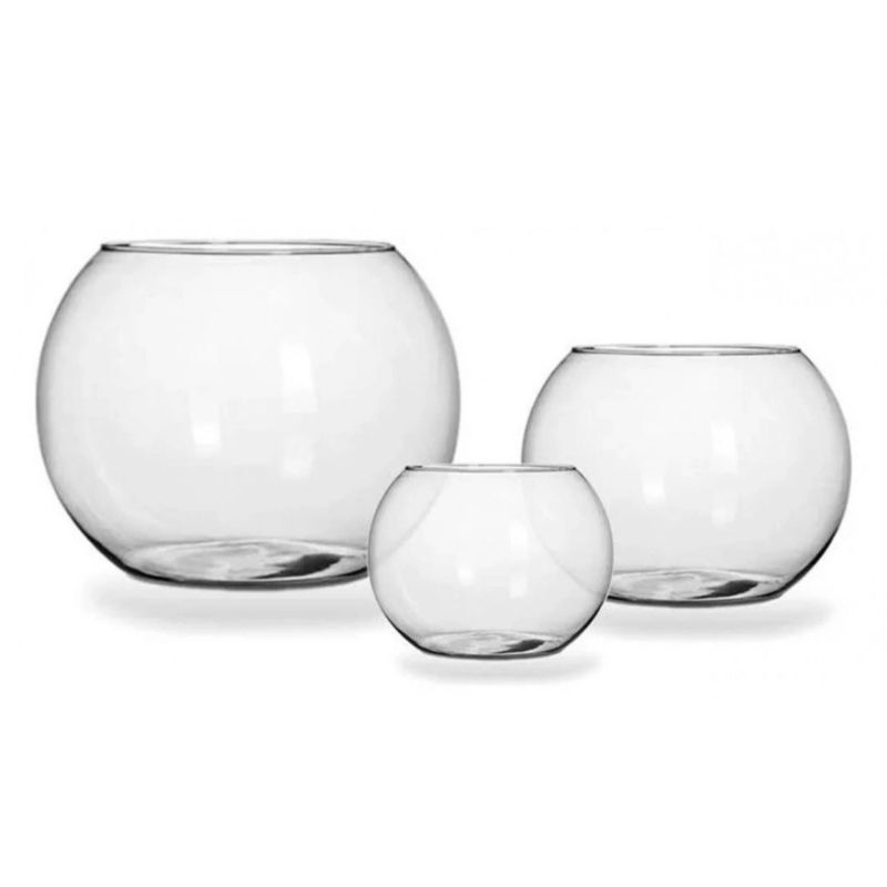 Kit 3 Vaso Aquário Redondo Pequeno Médio Grande Decoração Jardim Festa Casamento