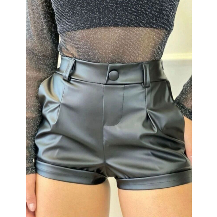 Short Couro Fake com Botões Feminino Cintura Alta Bolso Curto Confotável Rodeio Festa Junina Show Roupas Femininas em Oferta na Shopee