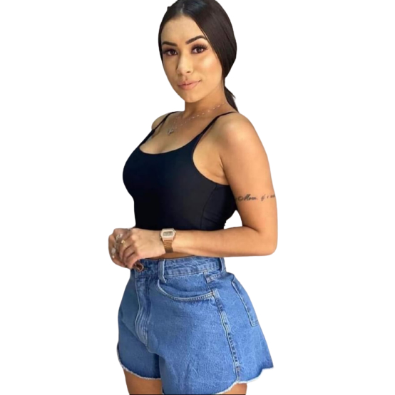 Cropped Feminino Blusa Básica Alcinha Fina Blogueira Malha Suplex Casual Camiseta & Roupas Femininas Tamanho P, M, G, e GG