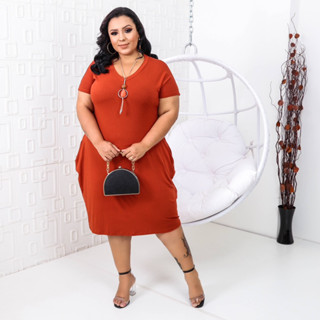 Vestido Midi com bolso - gola V Plus size