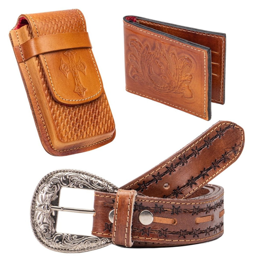 Kit Cowboy Country Cinto + Carteira + Capa Bainha De Celular