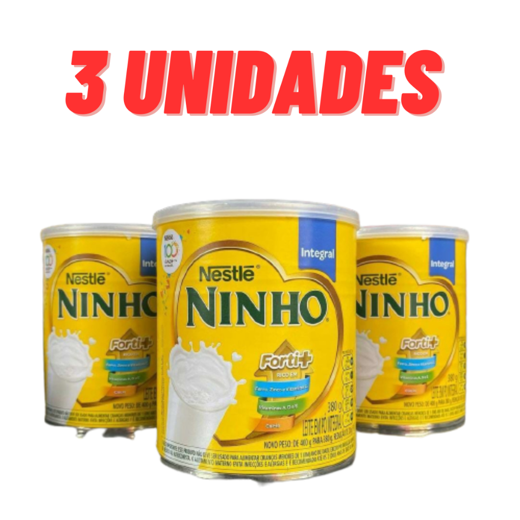 Leite Em Pó Integral Nestlé NINHO FORTI+ Lata 380g - KIT com 3 UNIDADES