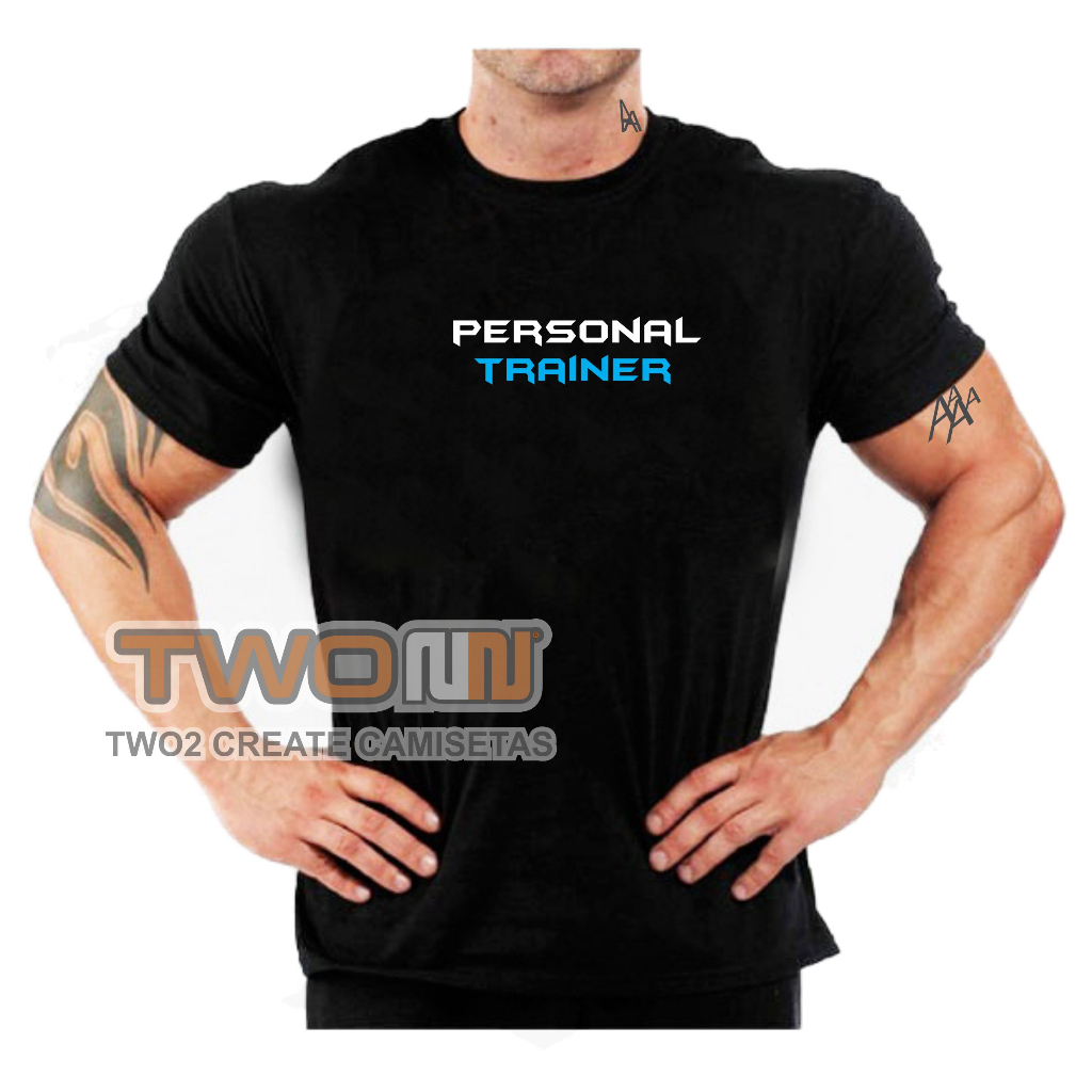 camiseta personal trainer blue academia fitness dry fit em Oferta na Shopee