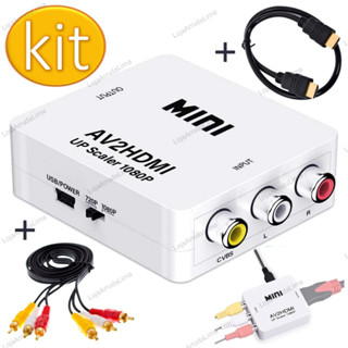Super Kit Adaptador Conversor Av Rca Áudio Vídeo Para Hdmi + Cabo Hdmi 1m + Cabo Rca
