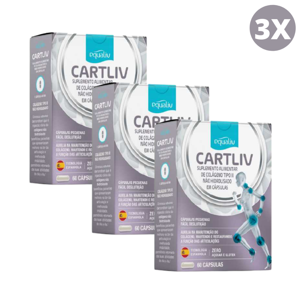 Kit com 3 unidades Cartliv Equaliv Colágeno Não Hidrolisado Tipo2 C/60 Cáps