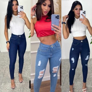 Calça Feminina Jeans Cintura Alta com Lycra (elastano) efeito Empina bumbum