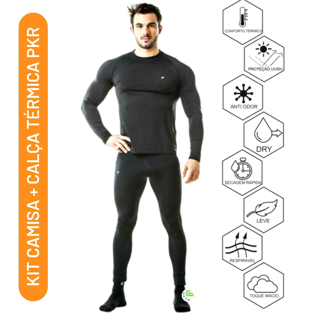 Camisa Térmica + Calça Térmica Poker Skin Dry Active Uv50+ Fitness