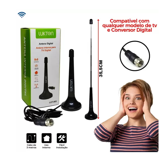 kit 5 Antena P/ Tv Digital Interna/Externa 3m 4.5dbi Plug 90 Uhf/hdtv/isdb-t/dmd-t - Lukton/al-3001-altomex