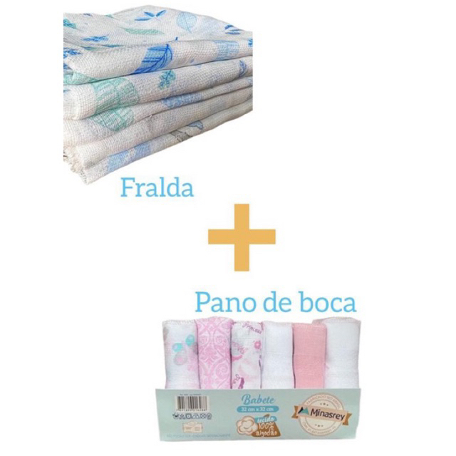 Kit com 6 Babete Toalha de Boca Bebê + 5 fraldas de pano 60 x 60 cm