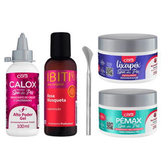 Kit Completo Spa Dos Pés Cora Calox Gel, Lixapéx, Pémax, Óleo Rosa Mosqueta + Espátula Calosidades