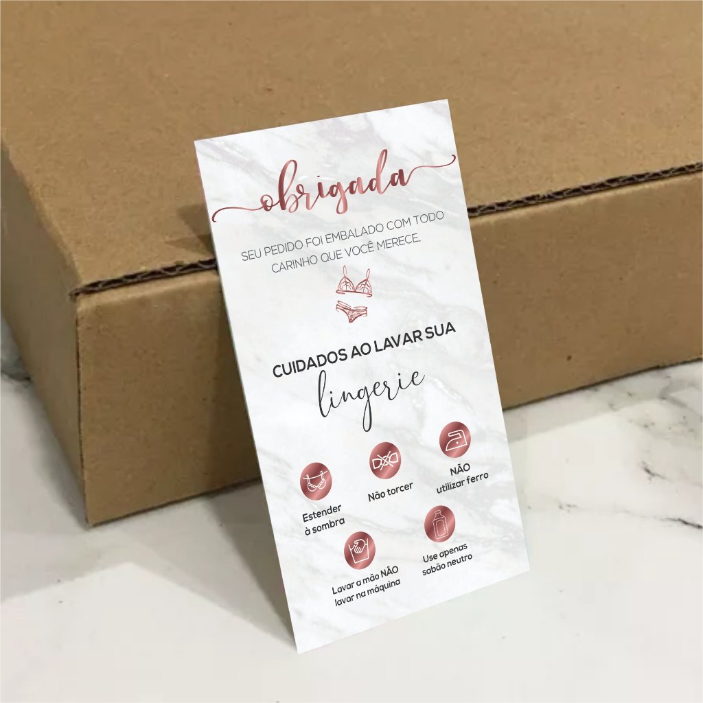 Cartão De Agradecimento - Cuidados ao Lavar Lingerie - 100 Un em Oferta na Shopee