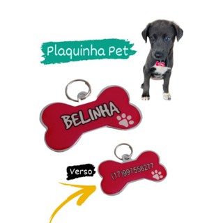 Plaquinha Pet identificação frente e verso Personalizada