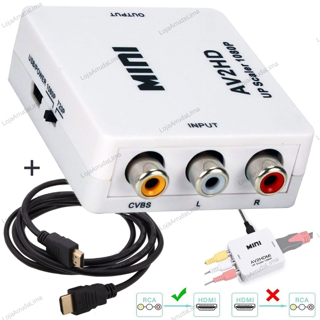 Mini Adaptador Conversor Áudio Vídeo Rca Av Para Hdmi 1080p Com Cabo Hdmi em Oferta na Shopee