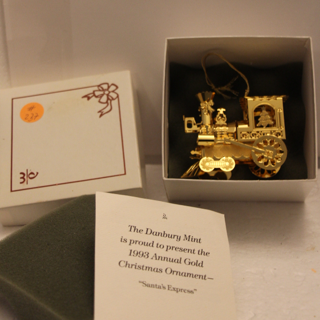 NATAL H237 1993 ANNUAL GOLD CHRISTMAS ORNAMENT SANTA'S  EXPRESS TREM PAPAI NOEL THE DANBURY MINT  (REF 32)