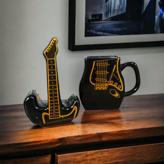 Caneca Guitarra Musical Preta com Dourado 2 Peças em Oferta na Shopee