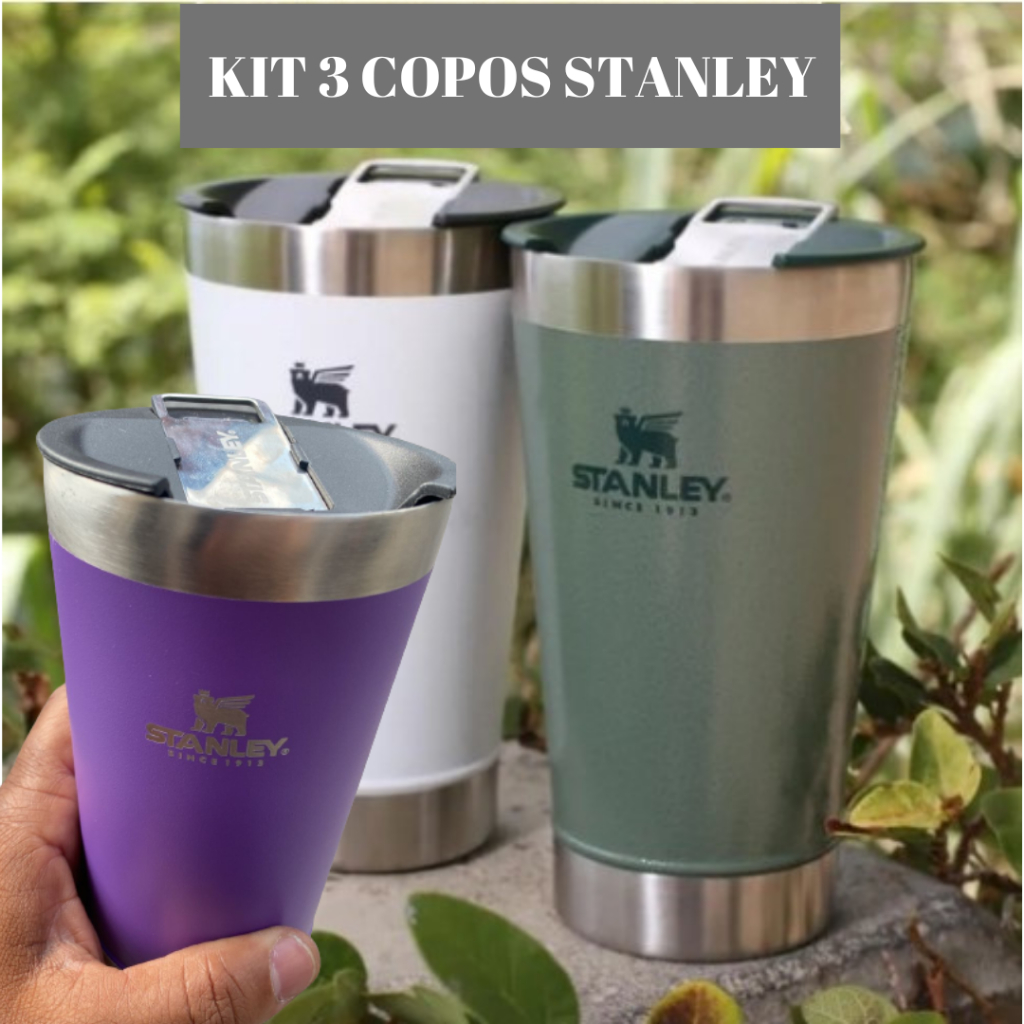 Kit 3 Copo Térmico Stanley Com Tampa e Abridor 473ml Cerveja Café Inox Aço Resistente e Antideslizante Caneca Suco Refrigerante Agua Chope Bebidas em geral