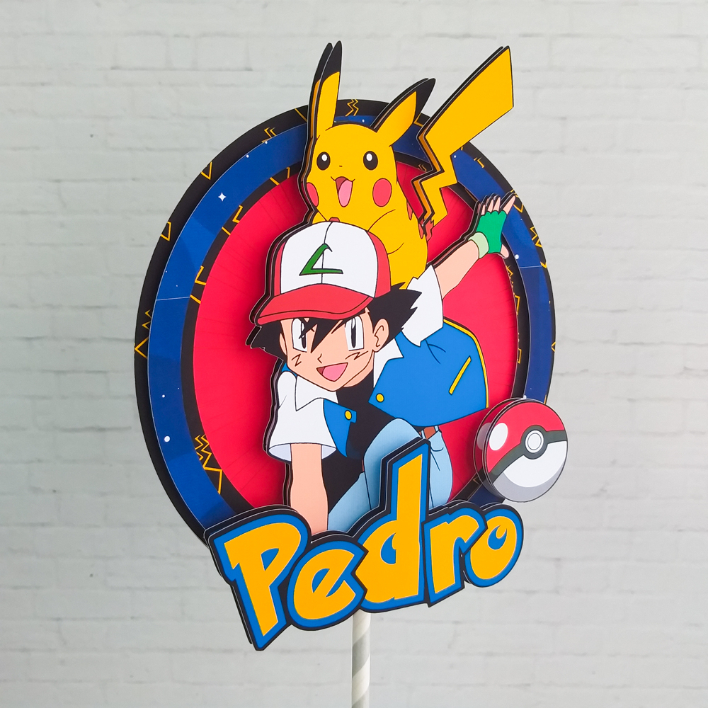 TOPO DE BOLO PERSONALIZADO COM O TEMA POKEMON(INCLUI NOME)