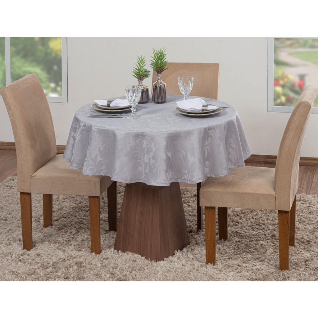 Toalha Mesa Luxo Redonda 4 Lugares Sala Jantar Jacquard