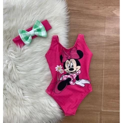 Biquíni de menina Maiô de Menina Body Personagem Infantil Bebê Biquini Criança Tiara