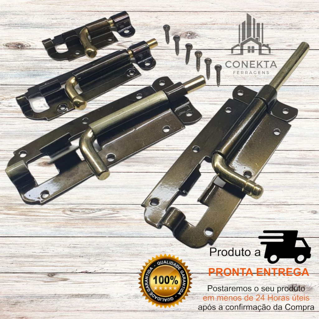 Trinco Ferrolho Trava Fio Redondo Leve Oxidado ou Zincado Com Parafusos:  2" / 3" / 4" / 5"