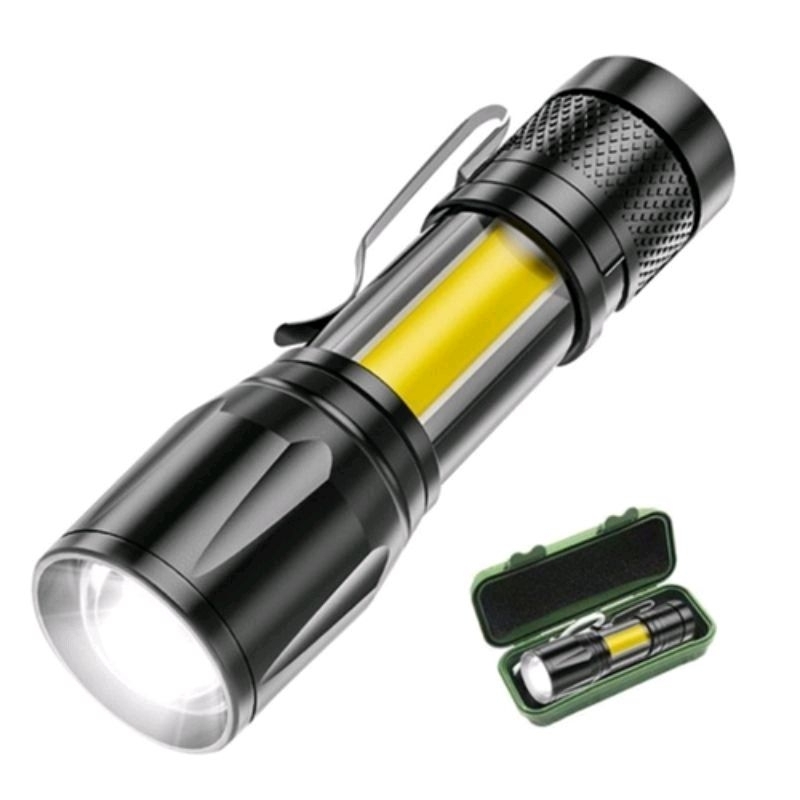 Mini Lanterna Tática Recarregável USB Com Led e Zomm De Bolso Vigilante / Pescar Capim Mato