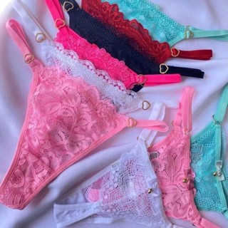 Calcinha paixão rendada com pingente de coração nas laterais lingerie roupa íntima feminina langerie