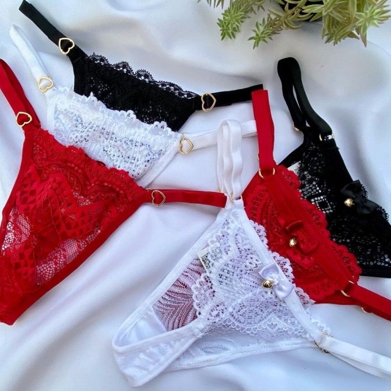 KIT 5 TANGAS FIO DENTAL RENDA COM PINGENTE SEXY CANELADO