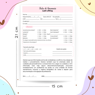 Bloco Ficha Anamnese Avaliação - Lash Lifting em Oferta na Shopee