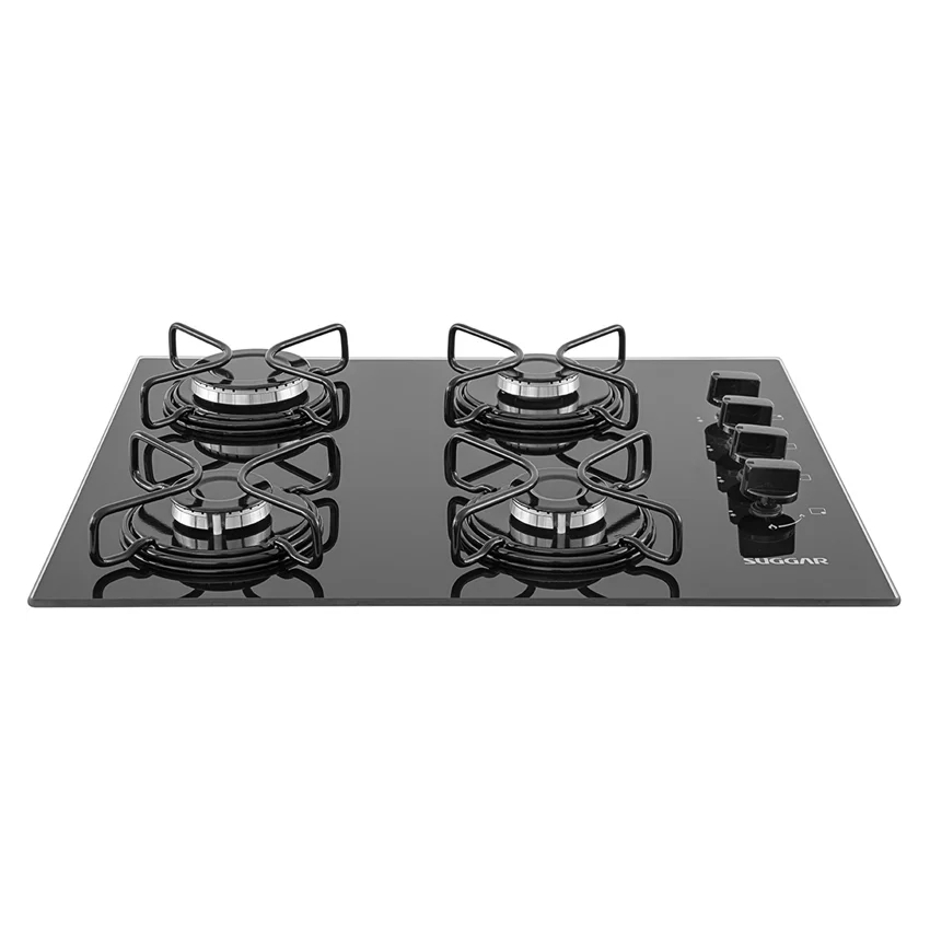 FOGÃO DE MESA COOKTOP 4 BOCAS SUGGAR FG4004AVP VIDRO PRETO À GÁS