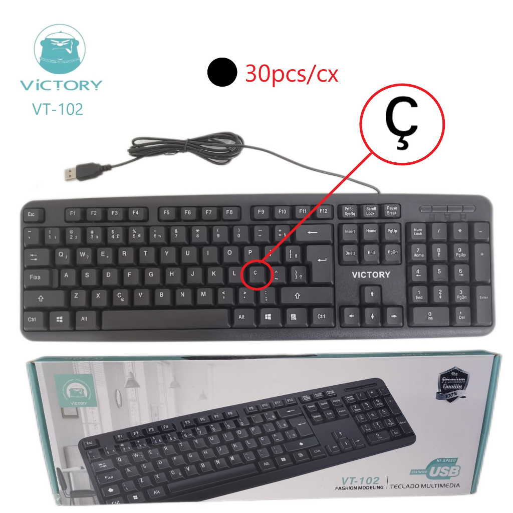 Teclado Padrão Ergonômico com ç preto VT-102