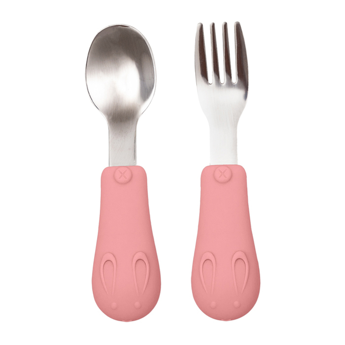 Kit Talheres Infantil Cabo Em Silicone Verde Azul Rosa Colher e Garfo 6m+ Buba — imagem 2 de 2