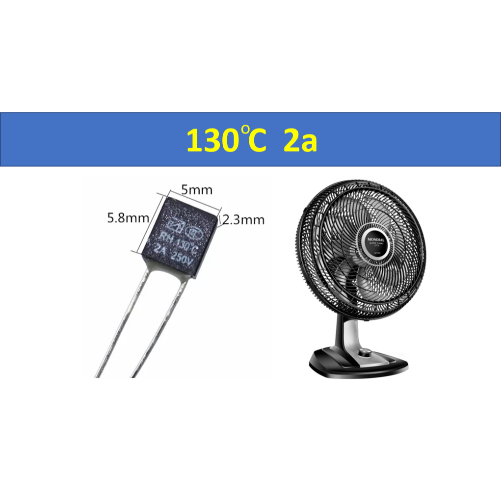 KIT Fusível Térmico 2A 130 Graus 130C 130°C 250V Ventilador 5 PEÇAS