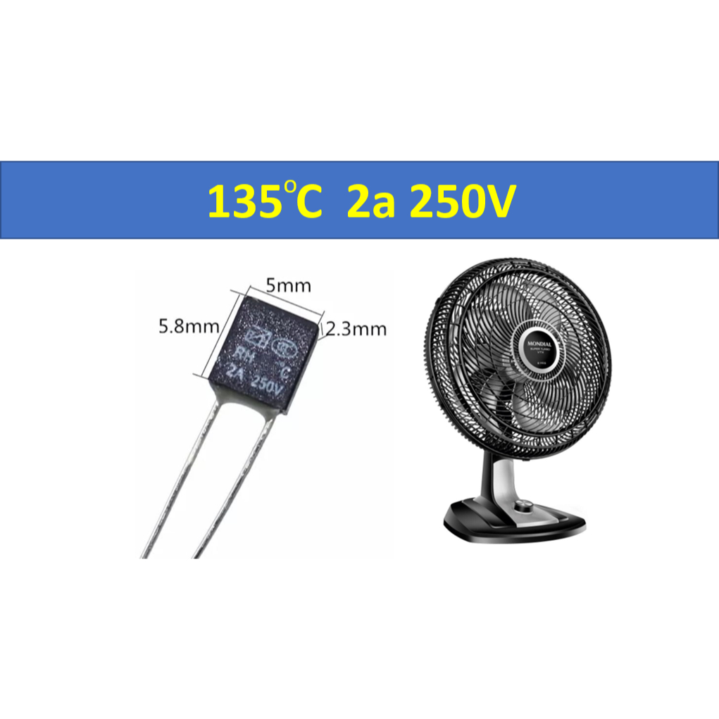 KIT Fusível Térmico 2A 135 Graus 135C 135°C 250V COM 5 PEÇAS