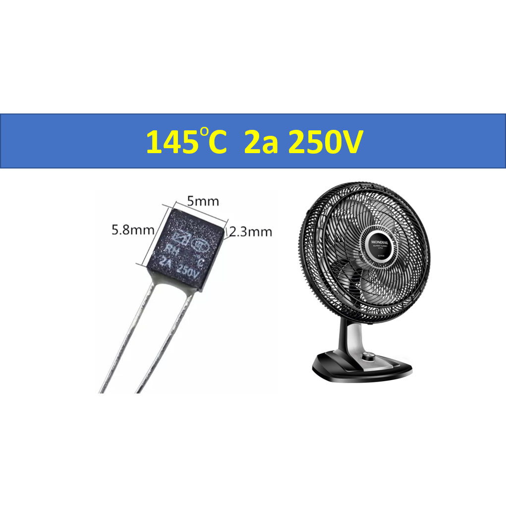 KIT Fusível Térmico 2A 145 Graus 145C 145°C 250V COM 5 PEÇAS