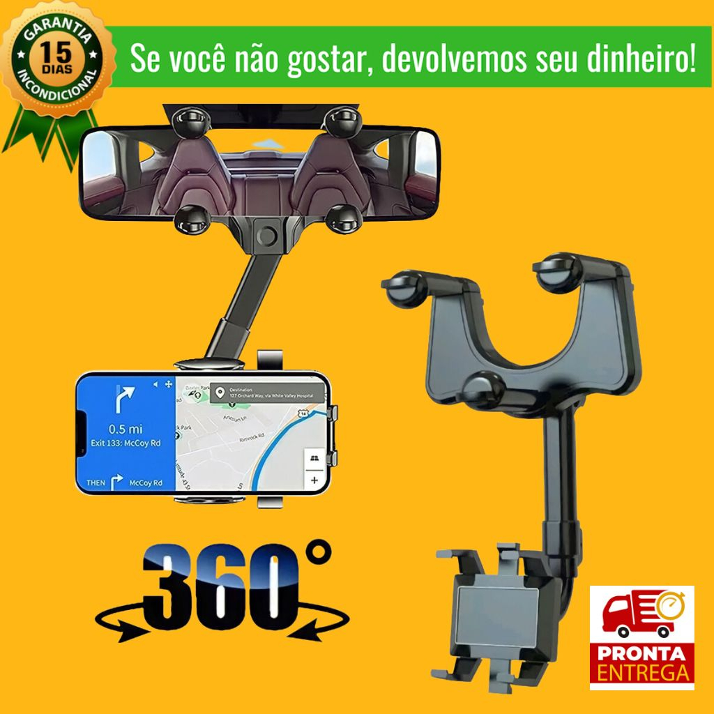 Suporte Veicular Universal Para Celular para carro de espelho Retrovisor Articulado Anti Queda 360° multifuncional