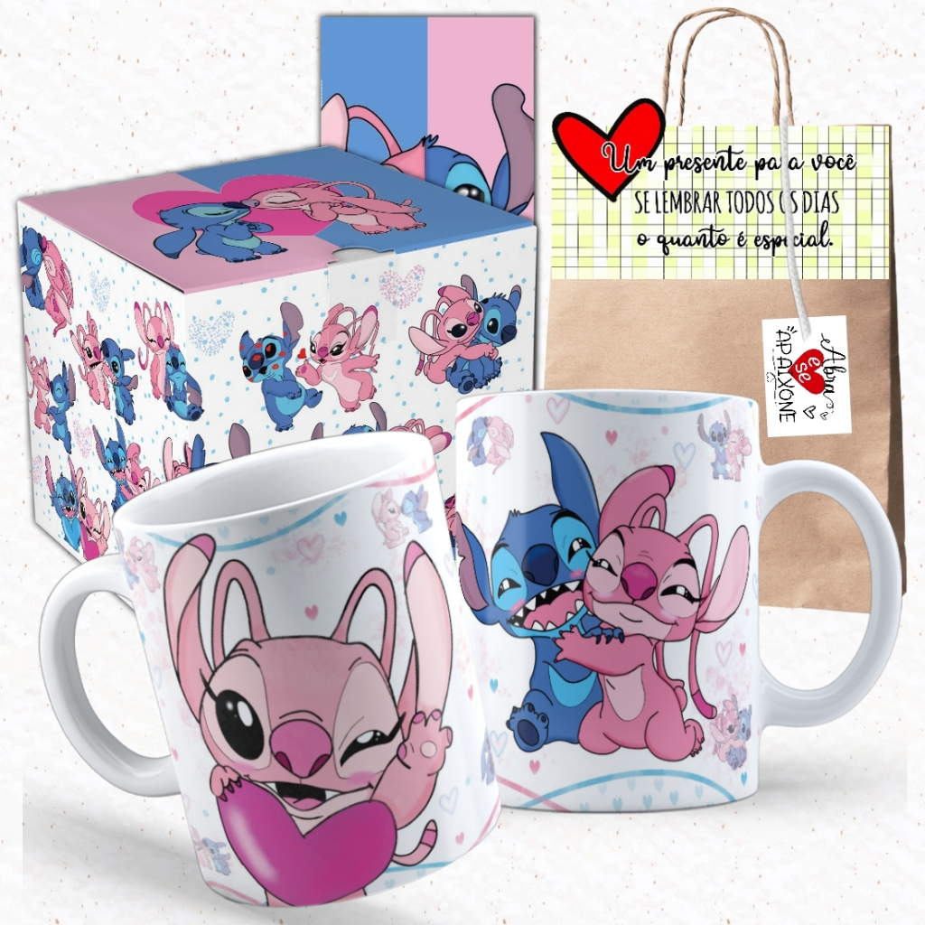 Caneca Lilo e Stitch Angel Romântica Caneca Namorados com Embalagem Presenteável