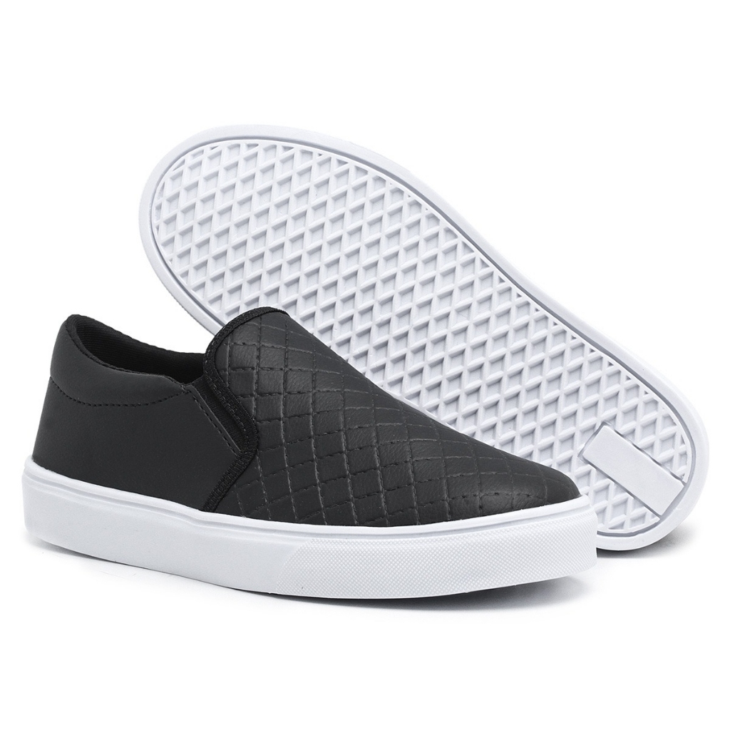 Tênis Sapatenis Slip On Feminino Preto Estampa Matelassê