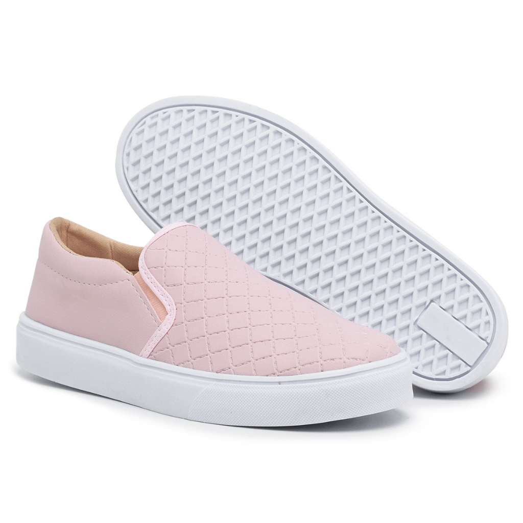 Tênis Sapatenis Slip On Feminino Rosa Estampa Matelassê