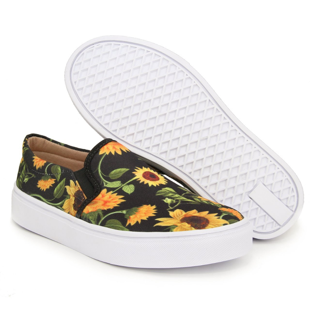 Tênis Sapatenis Slip On Feminino Girassol