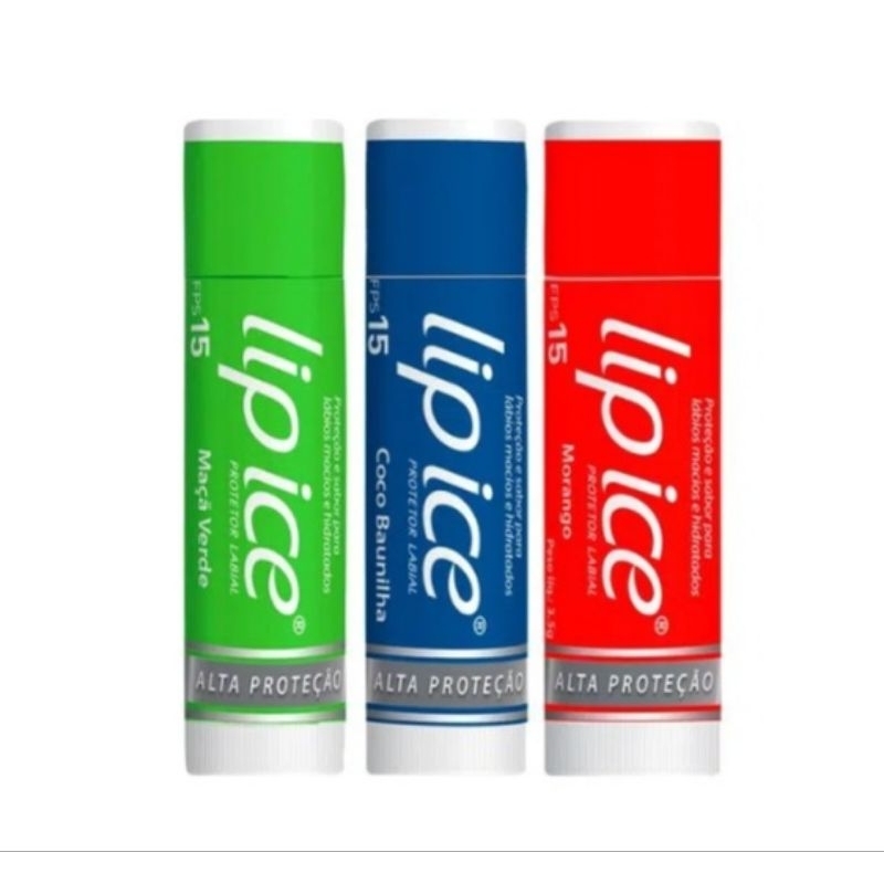 Kit Protetor Hidratante Labial Lip Ice One FPS15 com 3 unidades | Morango, Maçã Verde e Coco Baunilha em Oferta na Shopee