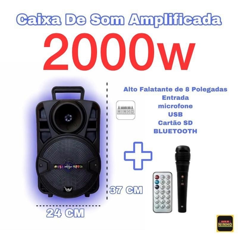 Caixa de Som Amplificada 2000W Microfone Rádio FM bluetooth emitimos Nf-e