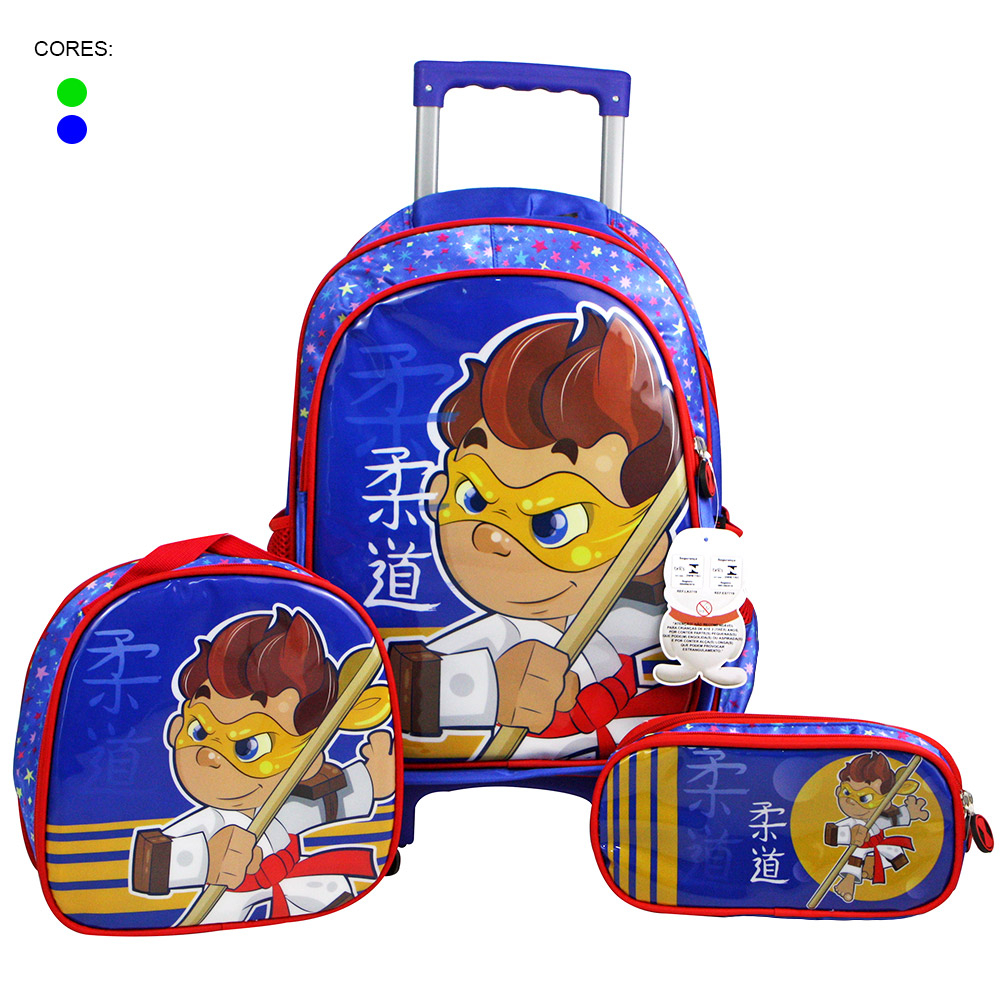 Kit Escolar Infantil Mochila Estojo Lancheira Masculino Resistente.