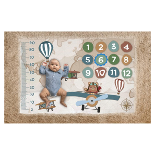 Tapete Mesversario Cenario Para Fotos Com Moldura Ursinho Aviador 100% Poliester Menino em Oferta na Shopee