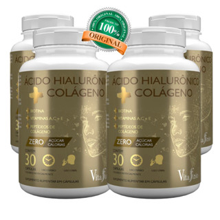 Acido Hialurônico + Colágeno + Vitaminas A E C + Biotina Para Pele, Cabelo e Unha 4 Potes