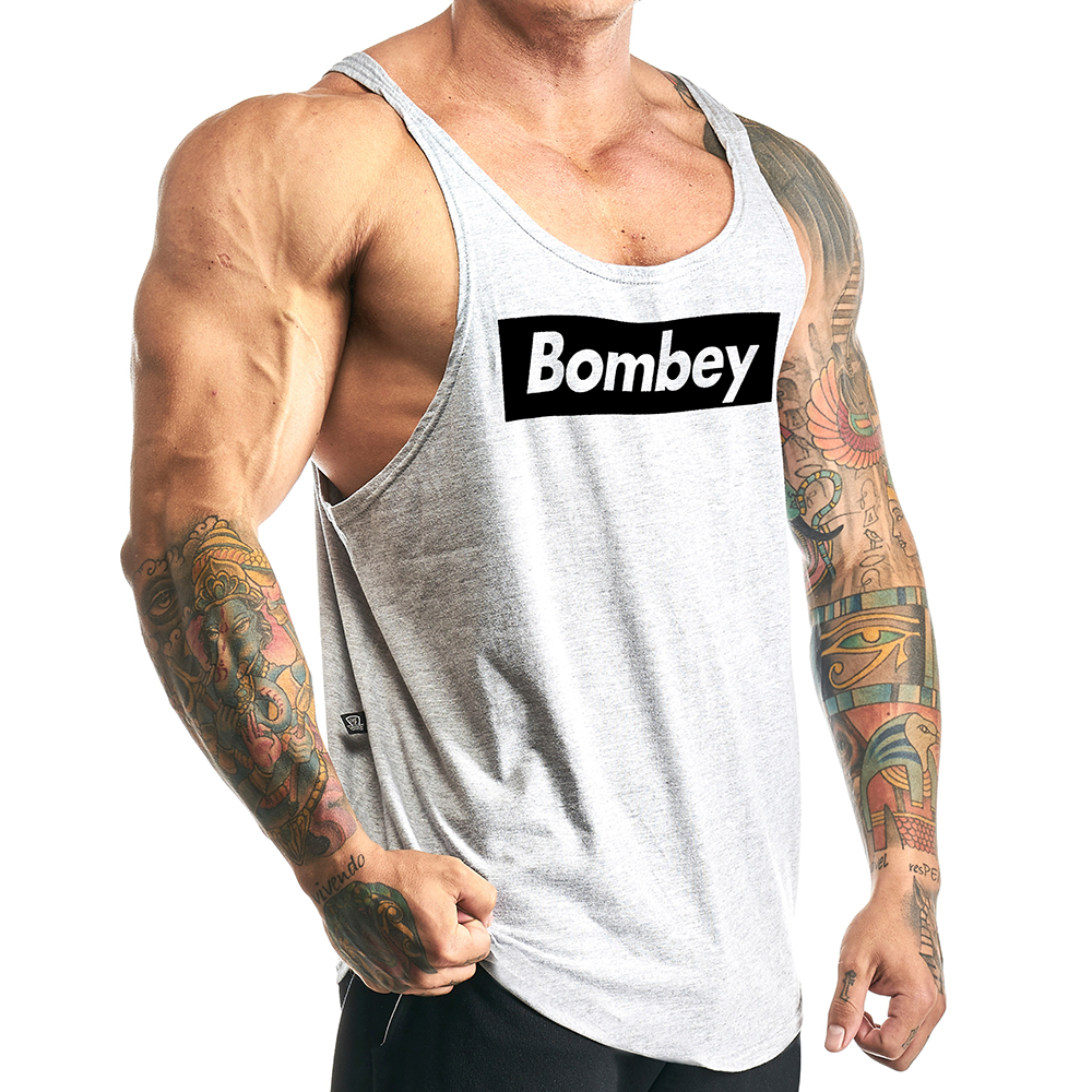 Regata Masculina Cavada Algodão Cinza Mescla Estampas - Bombey